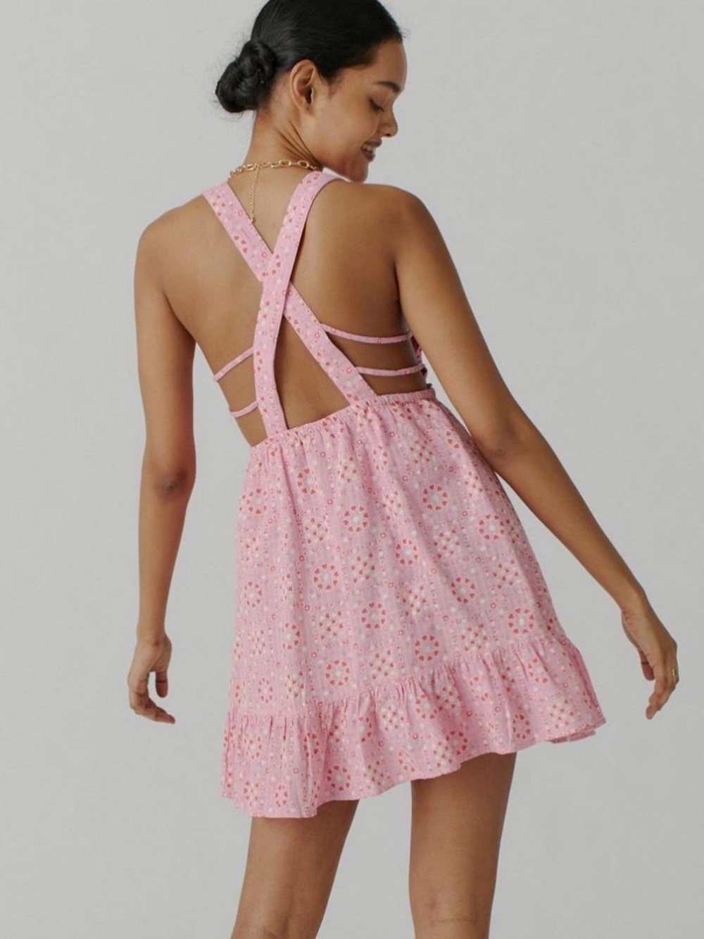 URBAN OUTFITTERS HANSEL PRINTED STRAPPY BACK MINI DRESS
